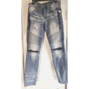 NWT COTE DE NUITS GUERRE ETPAIZ Mens 32w 32L distressed biker zipped jeans